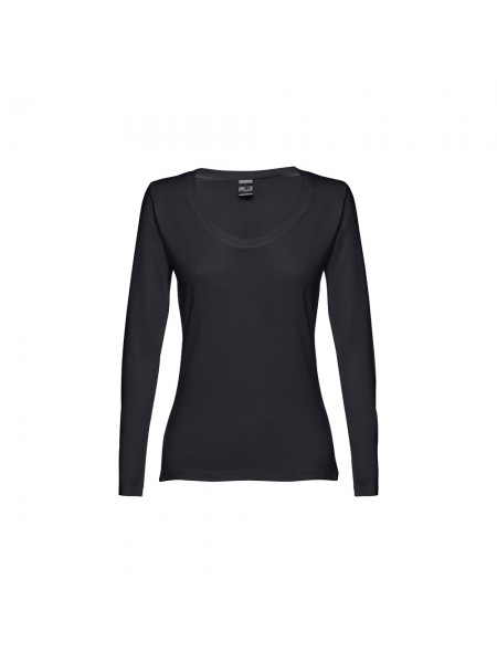 THC BUCHAREST WOMEN. T-shirt da donna sfiancata a maniche lunghe in cotone - Nero THC BUCHAREST WOMEN. T-shirt da donna sfiancata a maniche lunghe in cotone - Nero