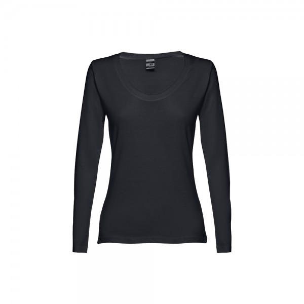 THC BUCHAREST WOMEN. T-shirt da donna sfiancata a maniche lunghe in cotone - Nero