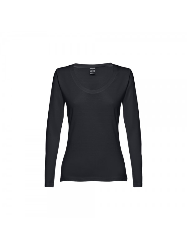 THC BUCHAREST WOMEN. T-shirt da donna sfiancata a maniche lunghe in cotone - Nero THC BUCHAREST WOMEN. T-shirt da donna sfiancata a maniche lunghe in cotone - Nero