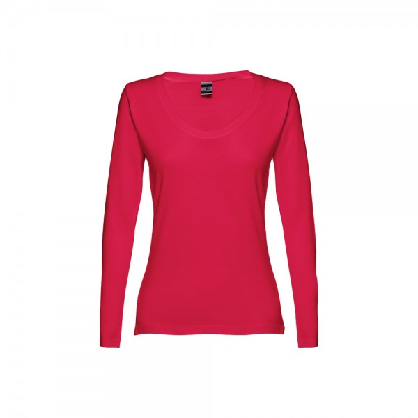 THC BUCHAREST WOMEN. T-shirt da donna sfiancata a maniche lunghe in cotone - Rosso