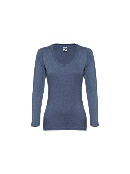 THC BUCHAREST WOMEN. T-shirt da donna sfiancata a maniche lunghe in cotone - Blu mélange THC BUCHAREST WOMEN. T-shirt da donna sfiancata a maniche lunghe in cotone - Blu mélange