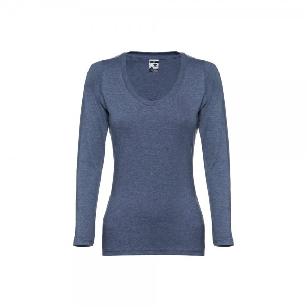 THC BUCHAREST WOMEN. T-shirt da donna sfiancata a maniche lunghe in cotone - Blu mélange