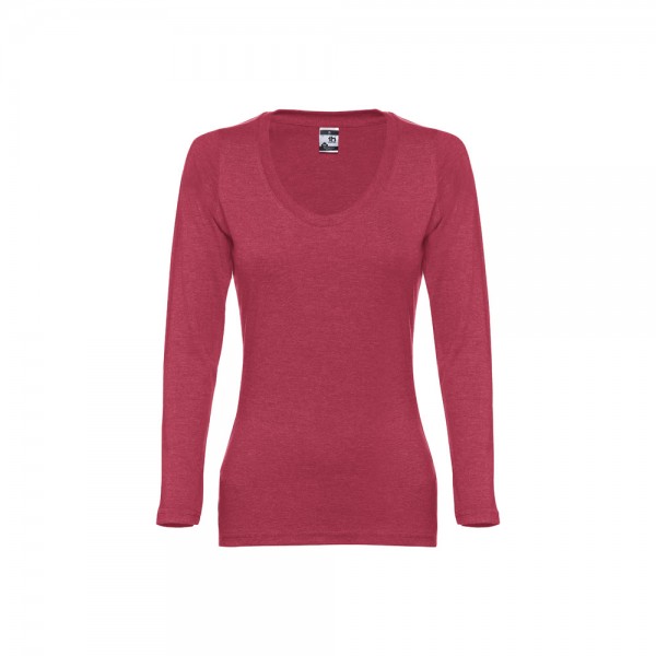 THC BUCHAREST WOMEN. T-shirt da donna sfiancata a maniche lunghe in cotone - Rosso mélange