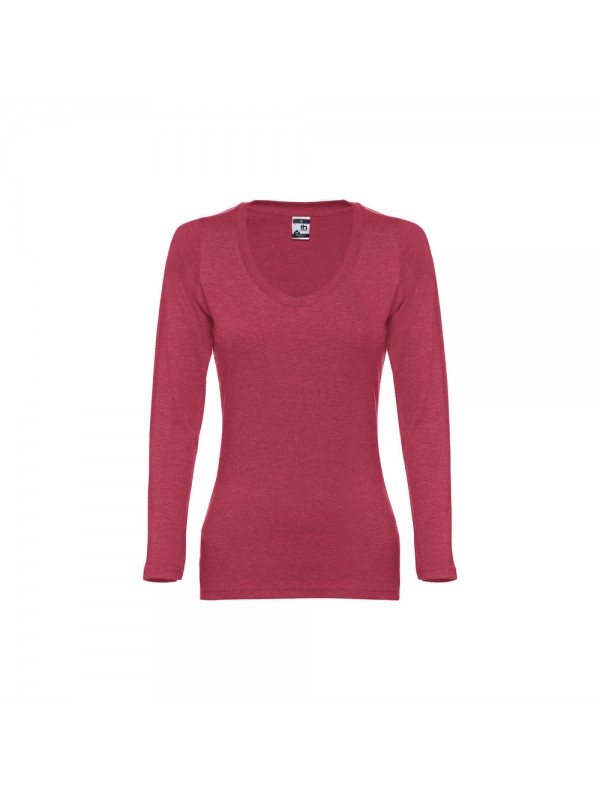 THC BUCHAREST WOMEN. T-shirt da donna sfiancata a maniche lunghe in cotone - Rosso mélange THC BUCHAREST WOMEN. T-shirt da donna sfiancata a maniche lunghe in cotone - Rosso mélange