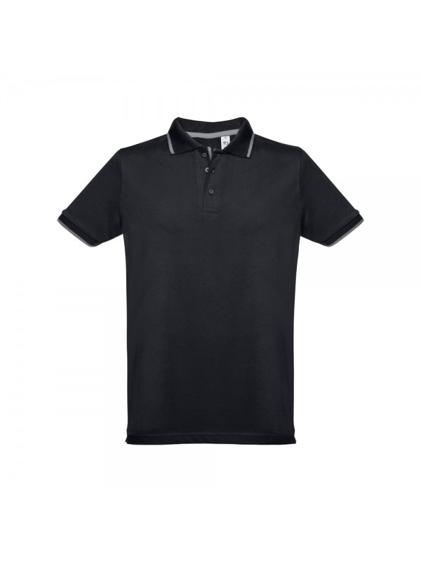 THC ROME. Polo da uomo in cotone bicolore - Nero THC ROME. Polo da uomo in cotone bicolore - Nero