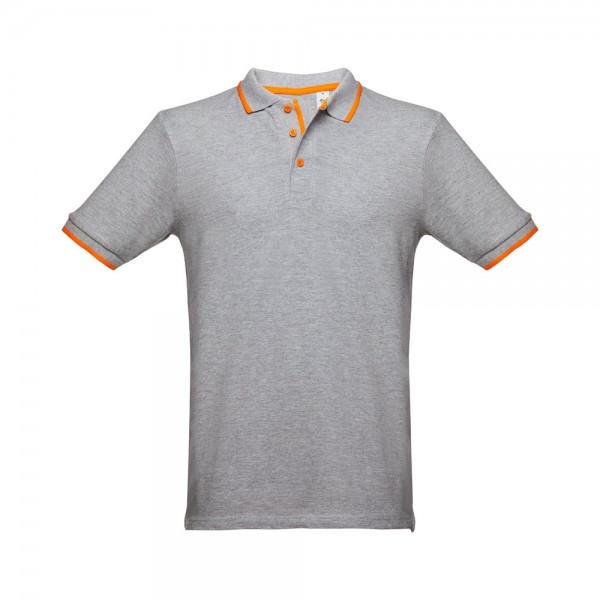THC ROME. Polo da uomo in cotone bicolore - Grigio chiaro mélange