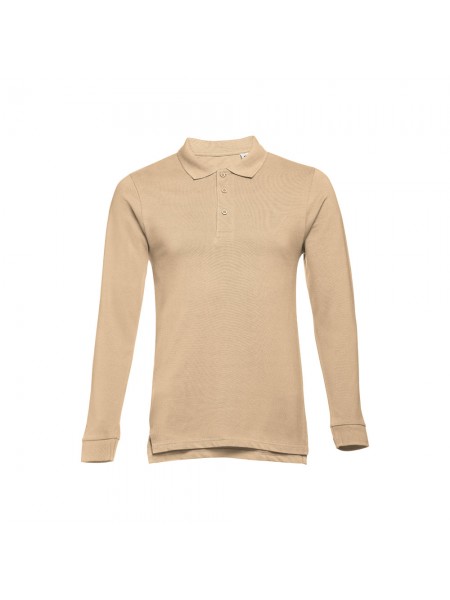 THC BERN. Polo da uomo a maniche lunghe in cotone cardato - Marrone chiaro THC BERN. Polo da uomo a maniche lunghe in cotone cardato - Marrone chiaro