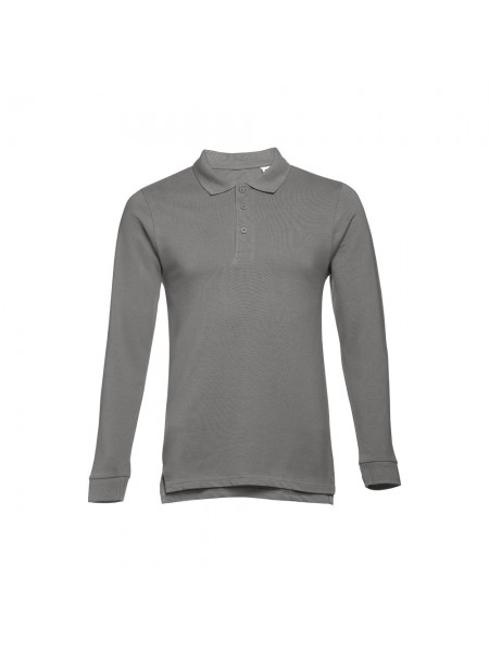THC BERN. Polo da uomo a maniche lunghe in cotone cardato - Grigio THC BERN. Polo da uomo a maniche lunghe in cotone cardato - Grigio