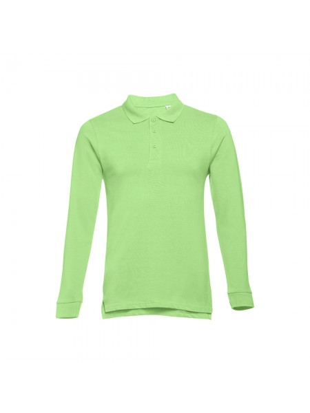 THC BERN. Polo da uomo a maniche lunghe in cotone cardato - Verde chiaro