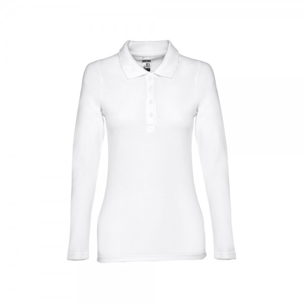 THC BERN WOMEN WH. Polo da donna a manica lunga in cotone cardato - Bianco