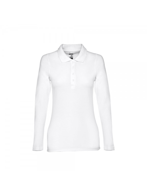 THC BERN WOMEN WH. Polo da donna a manica lunga in cotone cardato - Bianco THC BERN WOMEN WH. Polo da donna a manica lunga in cotone cardato - Bianco