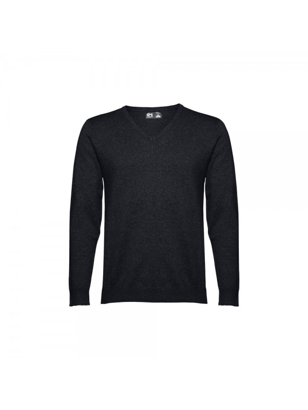 THC MILAN. Pullover da uomo con scollo a V in cotone e poliammide - Nero THC MILAN. Pullover da uomo con scollo a V in cotone e poliammide - Nero