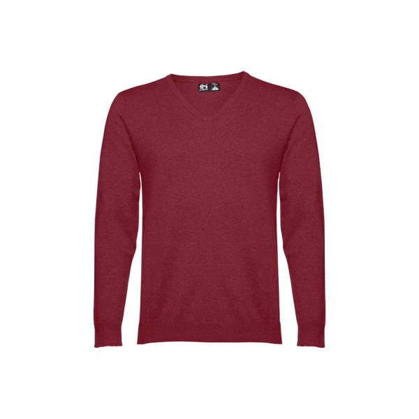 THC MILAN. Pullover da uomo con scollo a V in cotone e poliammide - Bordeaux