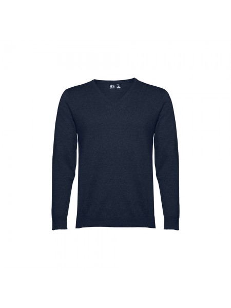 THC MILAN. Pullover da uomo con scollo a V in cotone e poliammide - Blu scuro THC MILAN. Pullover da uomo con scollo a V in cotone e poliammide - Blu scuro