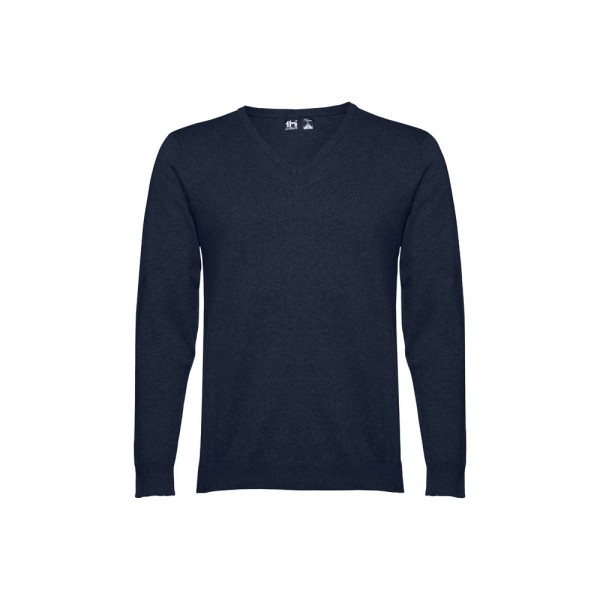 THC MILAN. Pullover da uomo con scollo a V in cotone e poliammide - Blu scuro