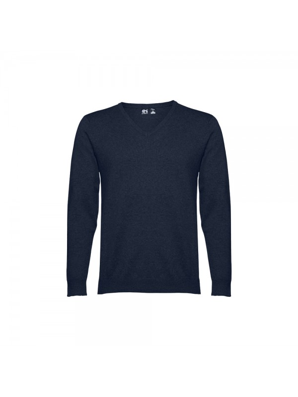 THC MILAN. Pullover da uomo con scollo a V in cotone e poliammide - Blu scuro THC MILAN. Pullover da uomo con scollo a V in cotone e poliammide - Blu scuro