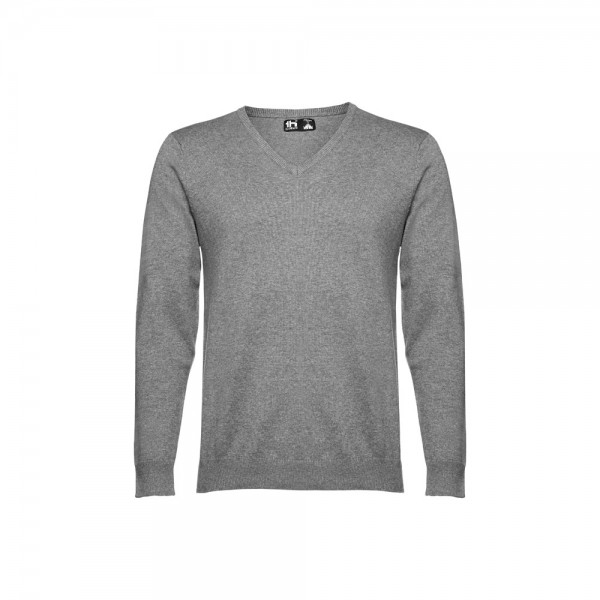 THC MILAN. Pullover da uomo con scollo a V in cotone e poliammide - Grigio mélange