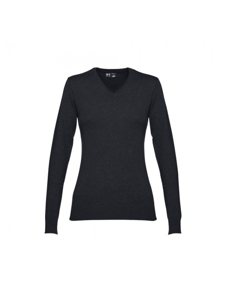 THC MILAN WOMEN. Pullover da donna con scollo a V in cotone e poliammide - Nero THC MILAN WOMEN. Pullover da donna con scollo a V in cotone e poliammide - Nero