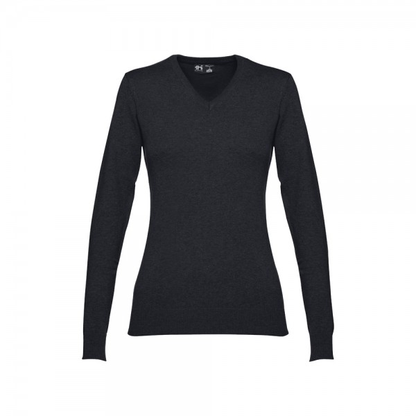 THC MILAN WOMEN. Pullover da donna con scollo a V in cotone e poliammide - Nero