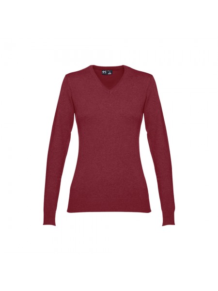 THC MILAN WOMEN. Pullover da donna con scollo a V in cotone e poliammide - Bordeaux