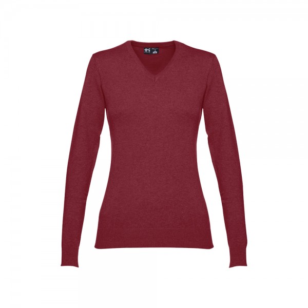 THC MILAN WOMEN. Pullover da donna con scollo a V in cotone e poliammide - Bordeaux
