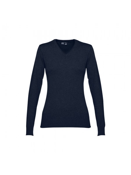 THC MILAN WOMEN. Pullover da donna con scollo a V in cotone e poliammide - Blu scuro THC MILAN WOMEN. Pullover da donna con scollo a V in cotone e poliammide - Blu scuro