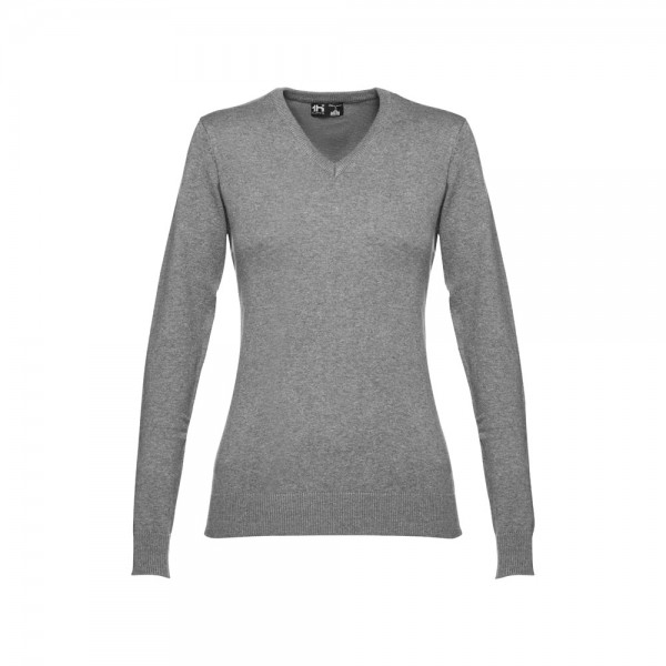 THC MILAN WOMEN. Pullover da donna con scollo a V in cotone e poliammide - Grigio mélange