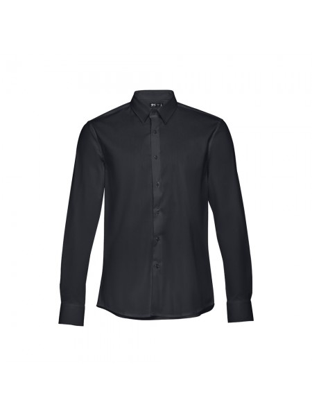 THC PARIS. Camicia da uomo in popeline a maniche lunghe - Nero THC PARIS. Camicia da uomo in popeline a maniche lunghe - Nero