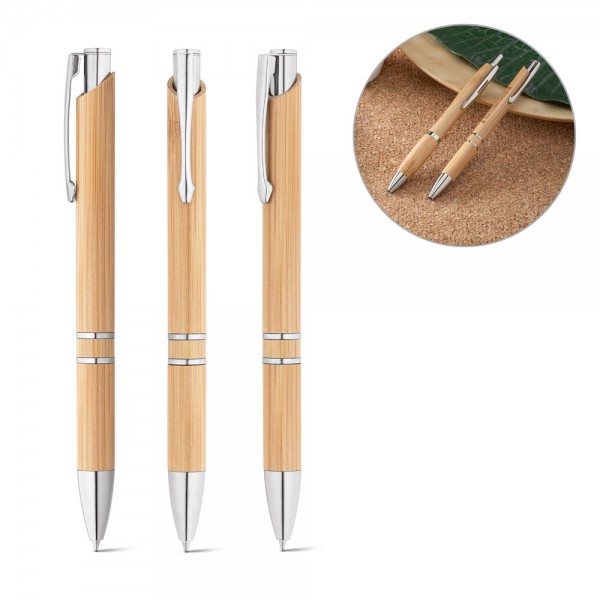 BETA BAMBOO. Penna a sfera in bambù con clip e dettagli in metallo