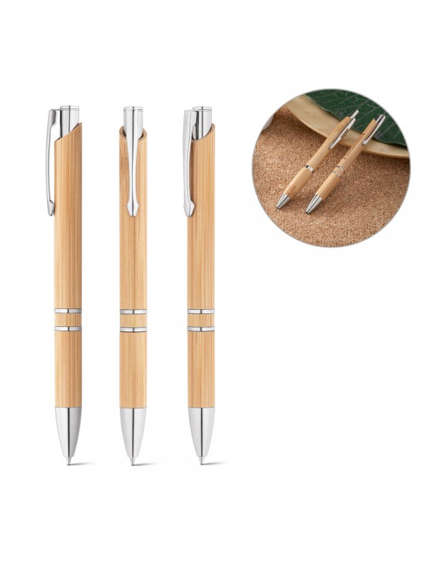 BETA BAMBOO. Penna a sfera in bambù con clip e dettagli in metallo BETA BAMBOO. Penna a sfera in bambù con clip e dettagli in metallo
