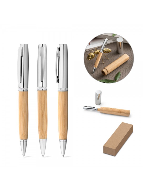 FUJI. Penna a sfera in metallo e bambù con custodia FUJI. Penna a sfera in metallo e bambù con custodia