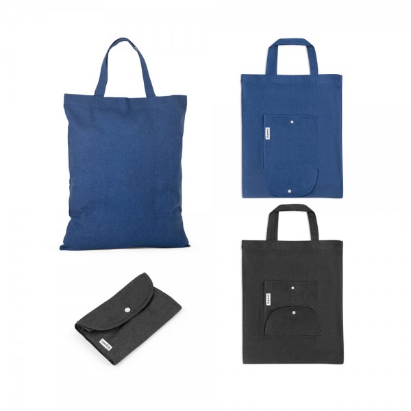 SIENA. Borsa pieghevole in cotone (50%), cotone riciclato (30%) e poliestere (20% rPET) (140 g/m²)