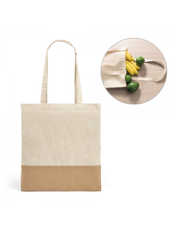 MERCAT. Borsa in cotone 100% (160 g/m²) con dettaglio in imitazione iuta MERCAT. Borsa in cotone 100% (160 g/m²) con dettaglio in imitazione iuta