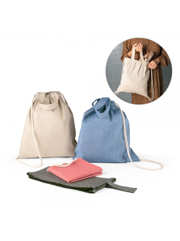 RISSANI. Zaino a sacca con cotone riciclato (70%) e poliestere (30% rPET) (140 g/m²) RISSANI. Zaino a sacca con cotone riciclato (70%) e poliestere (30% rPET) (140 g/m²)
