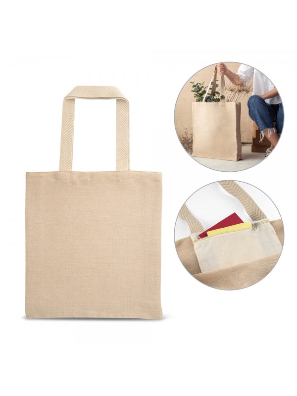 PADOVA. Borsa in juco (275 g/m²) con tasca interna 100% cotone (120 g/m²)