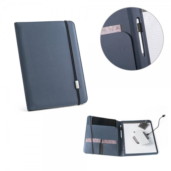EMERGE FOLDER II. Cartella A4 in in poliestere riciclato (100% rPET) 300D con chiusura ad elastico