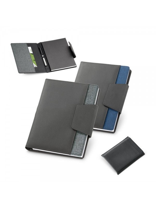 RUSSEL. Copertina in PU e tessuto in poliestere con block notes A5 con pagine semplici