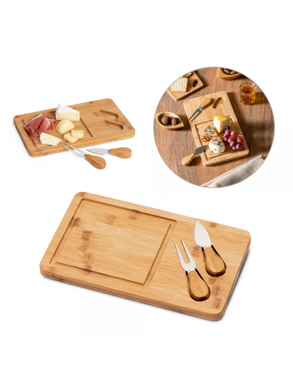 WOODS. Tagliere per formaggi in bambù con due utensili in acciaio inossidabile WOODS. Tagliere per formaggi in bambù con due utensili in acciaio inossidabile