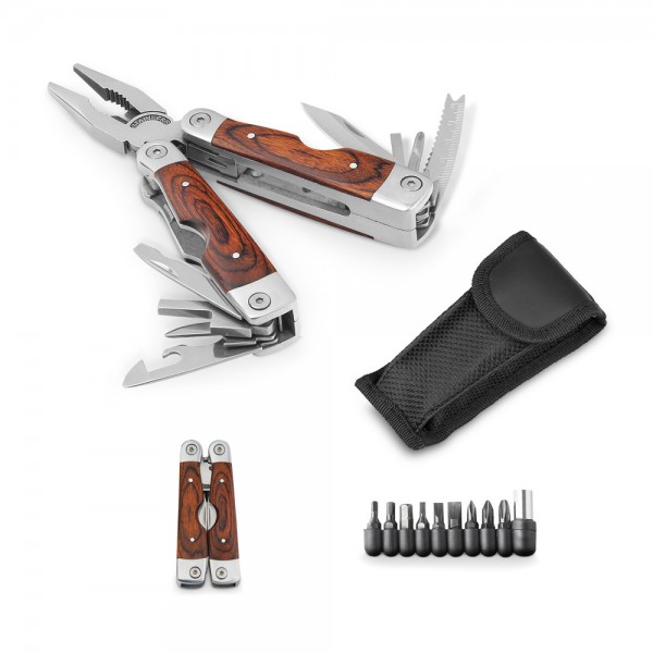 MAGNUM. Pinzia pieghevole con strumenti multifunzione in acciaio inox e legno