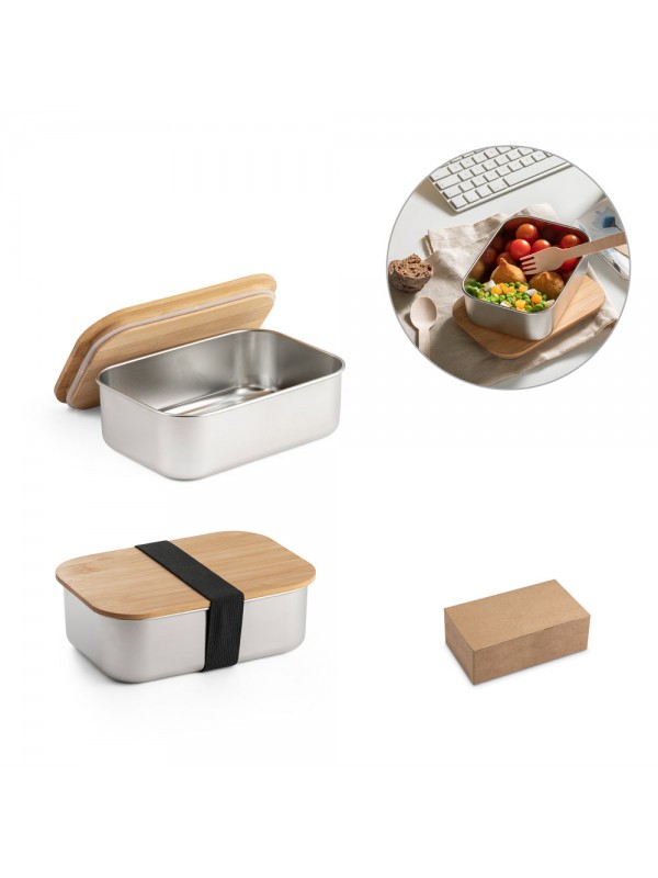 SHINO. Scatola ermetica in acciaio inossidabile, con coperchio in bambù 800 mL SHINO. Scatola ermetica in acciaio inossidabile, con coperchio in bambù 800 mL