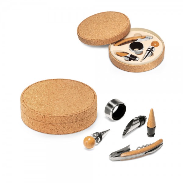 MORETO. Set da vino con 4 utensili in legno e metallo
