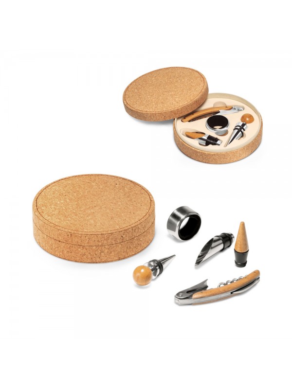 MORETO. Set da vino con 4 utensili in legno e metallo MORETO. Set da vino con 4 utensili in legno e metallo