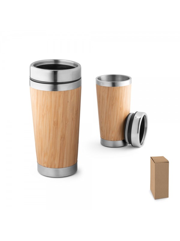 PIETRO. Bicchiere da viaggio in bambù e acciaio inox 500 mL