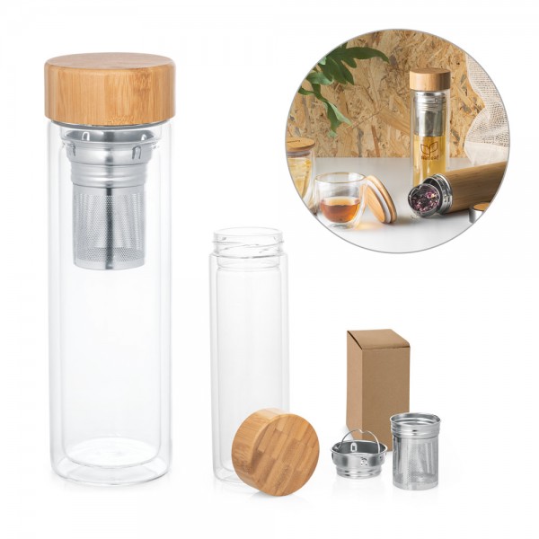 MAKAROVA. Borraccia in vetro borosilicato con infusore da 490 mL