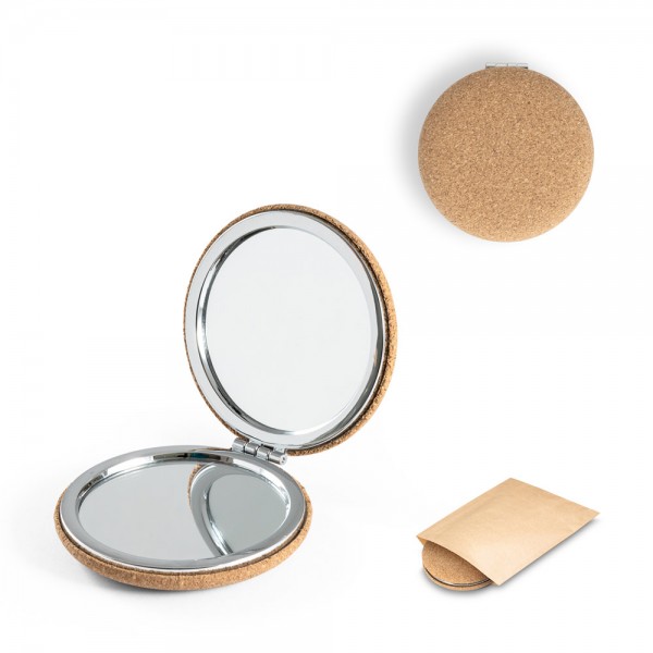 TILBURY. Specchietto da borsa doppio in sughero