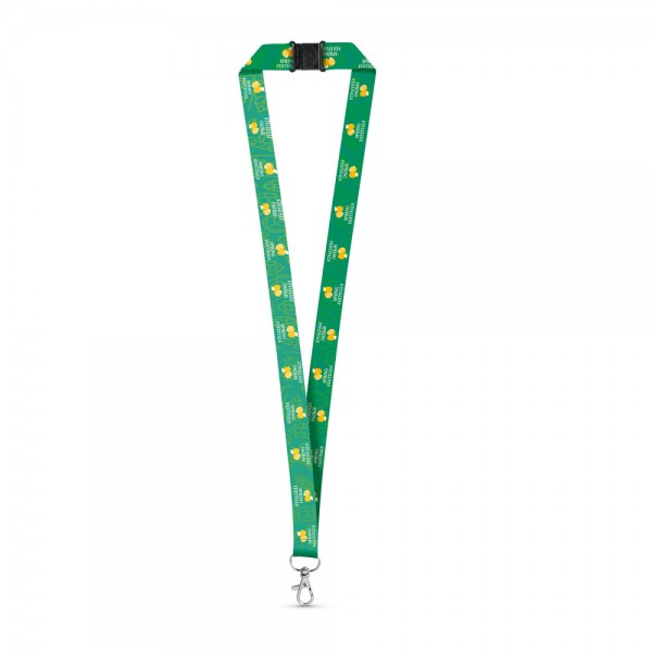 DOVER. Lanyard per sublimazione in poliestere riciclato (100% rPET) con moschettone