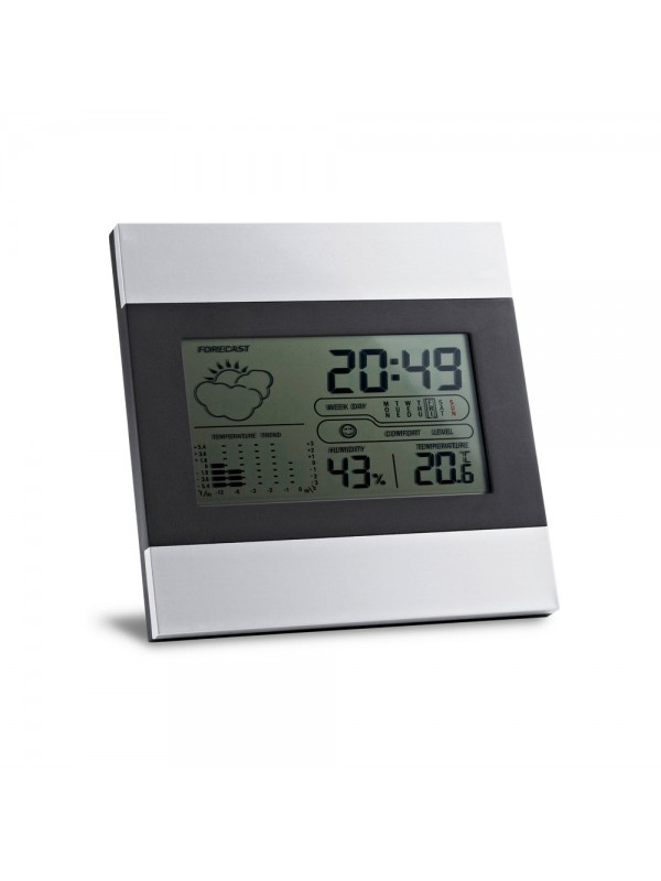 DENE. Stazione meteo da tavolo con schermo LCD in alluminio e ABS DENE. Stazione meteo da tavolo con schermo LCD in alluminio e ABS