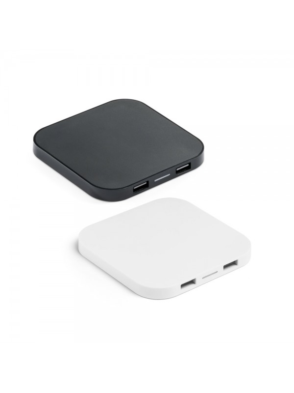 CAROLINE. Caricatore wireless superveloce da 15 W con HUB 2 porte USB-A in ABS riciclato (100% rABS) CAROLINE. Caricatore wireless superveloce da 15 W con HUB 2 porte USB-A in ABS riciclato (100% rABS)