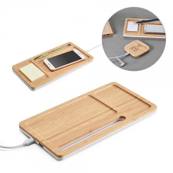 MOTT. Organizer da tavolo con caricatore wireless da 15W in bambù e ABS