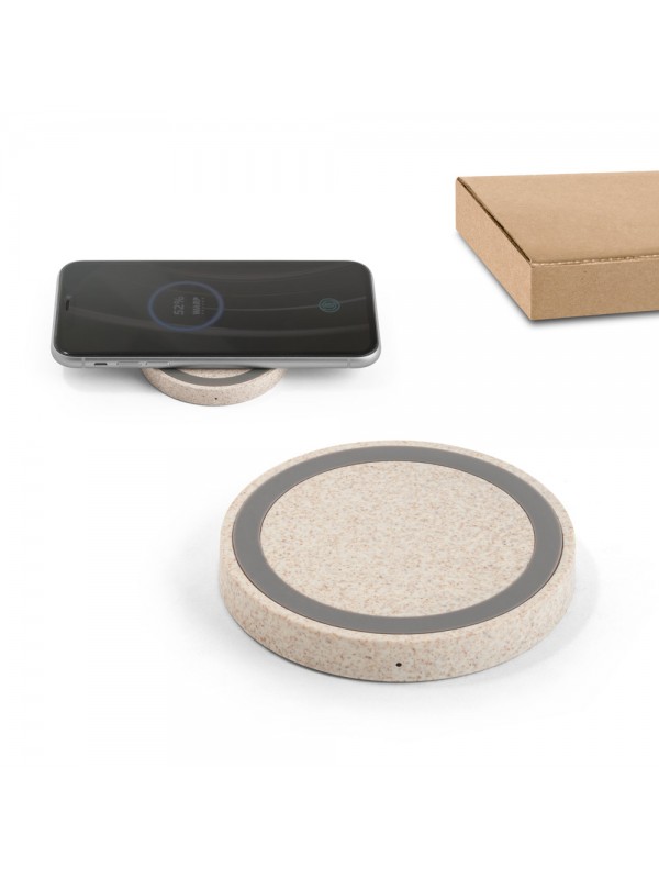 CUVIER. Caricatore wireless 5W in ABS e fibra di paglia CUVIER. Caricatore wireless 5W in ABS e fibra di paglia